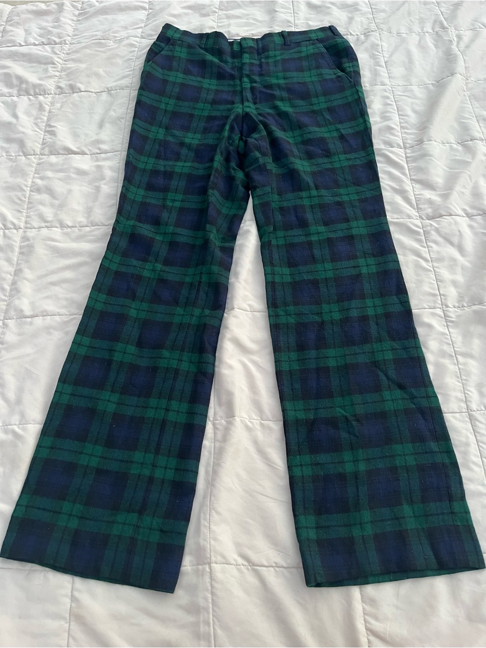 Vintage John Wanamaker Green Wool Tartan Plaid Pants, 33x33.5